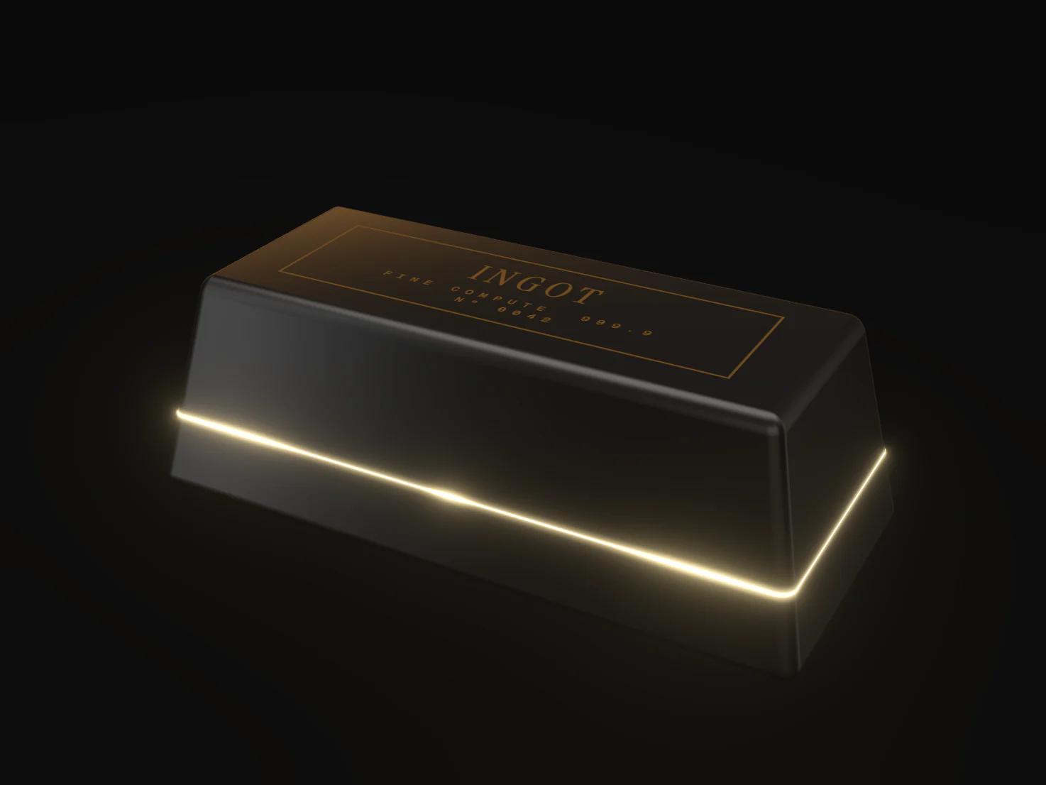An Ingot One in graphite with its hallmark on top: INGOT, FINE COMPUTE 999.9, and its number.