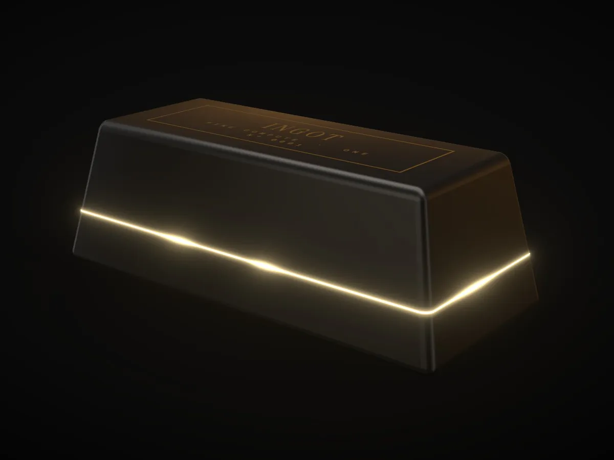 Ingot One in graphite, its hallmark on top and a line of light around its base.